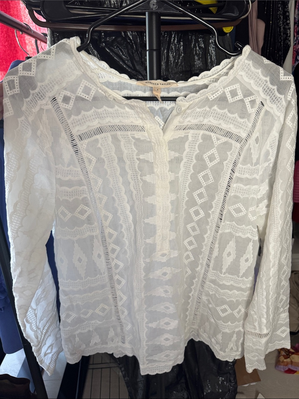 Rebecca Taylor White Lace Button-Front Tunic Top